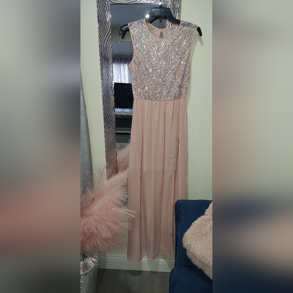 Light pink sequin top dress
